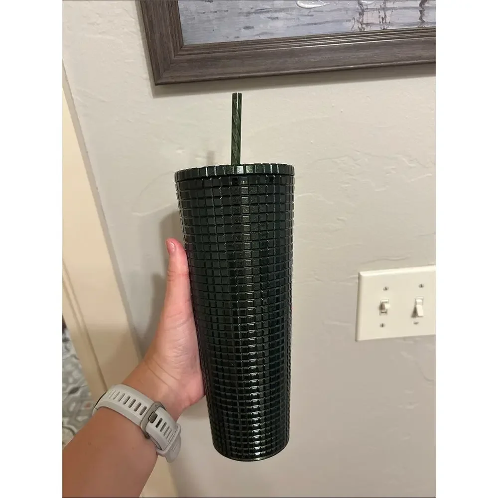 Starbucks Emerald Green Grid Tumbler with Straw